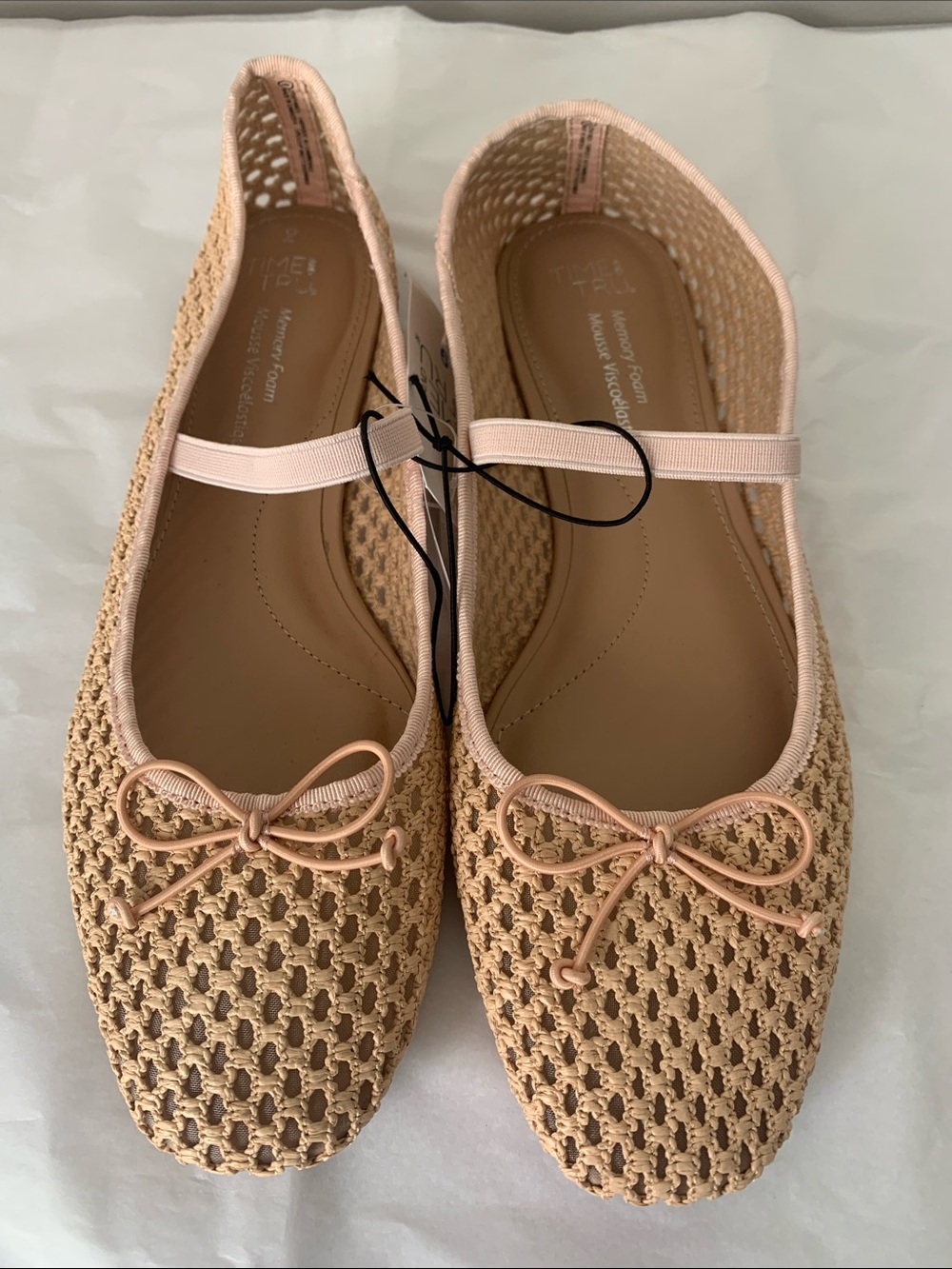 Time and Tru Peach Woven Mary Jane Flats